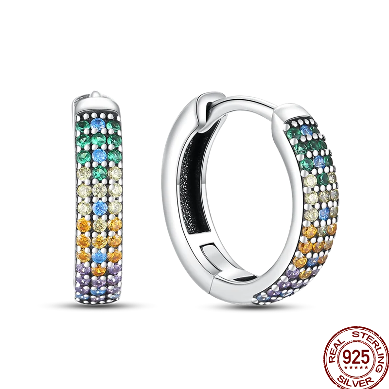 Earrings 925 Sterling Silver Colorful Shiny Zircon Earrings Temperament Charm Luxury Party Jewelry Gift Birthday Anniversary