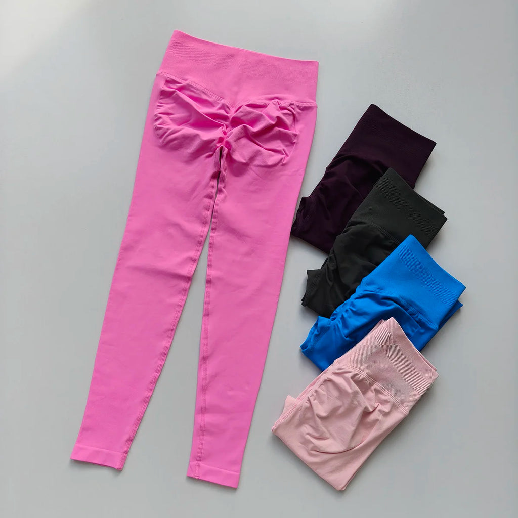 Legging Feminina Sem Costura de Cintura Alta para Academia Yoga Push-Up Calça Esportiva Elástica para Fitness Corrida Levanta Bumbum Academia Pilates