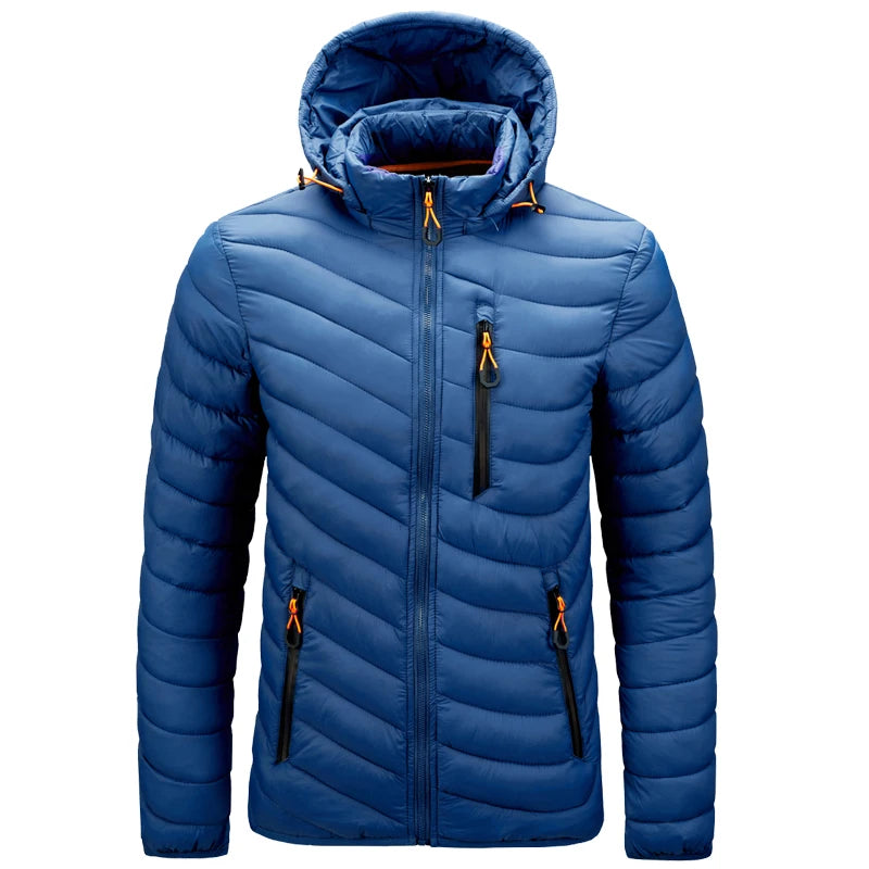 Jaqueta Masculina Leve Puffer para Uso Externo com Capuz, Térmica Isolada, Acolchoada para Inverno, Aquecida, para Corrida, Viagem, Casual, Algodão, Casaco para Uso Externo