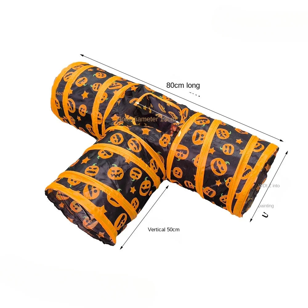 Túnel para Gatos Dobrável com Tema de Abóbora de Halloween, Brinquedo com Barulho para Gatos, Túnel de Gato Dobrável, Brinquedo para Animais de Estimação
