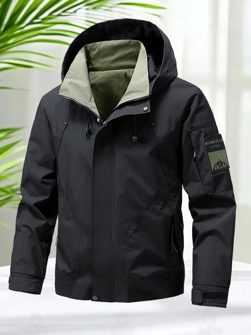 Jaqueta Masculina Impermeável Softshell com Capuz e Zíper para Esportes ao Ar Livre, Corta-Vento para Trilha e Acampamento, Leve, para Primavera e Outono
