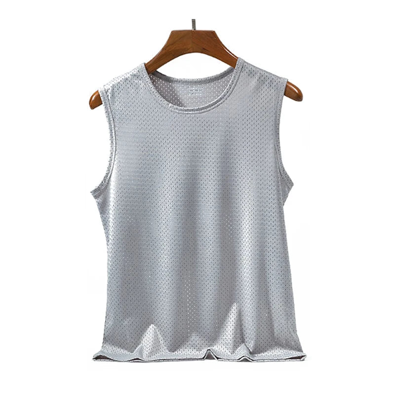 Regatas Masculinas em Malha de Seda Gelada, Regata de Academia Transparente para Musculação, Camiseta Sem Mangas, Colete Fitness Masculino, Regatas de Musculação em Malha