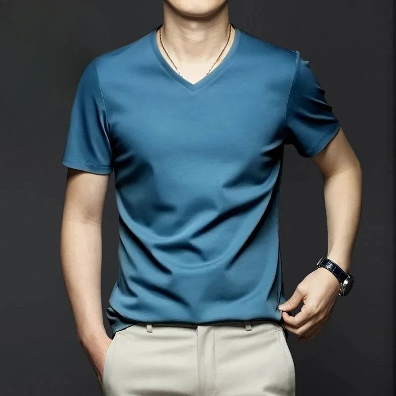 Minglu Modal Summer Men's T-shirts High Quality Short Sleeve Solid Color Round Collar Simple Casual Male Tees Plus Size 5XL