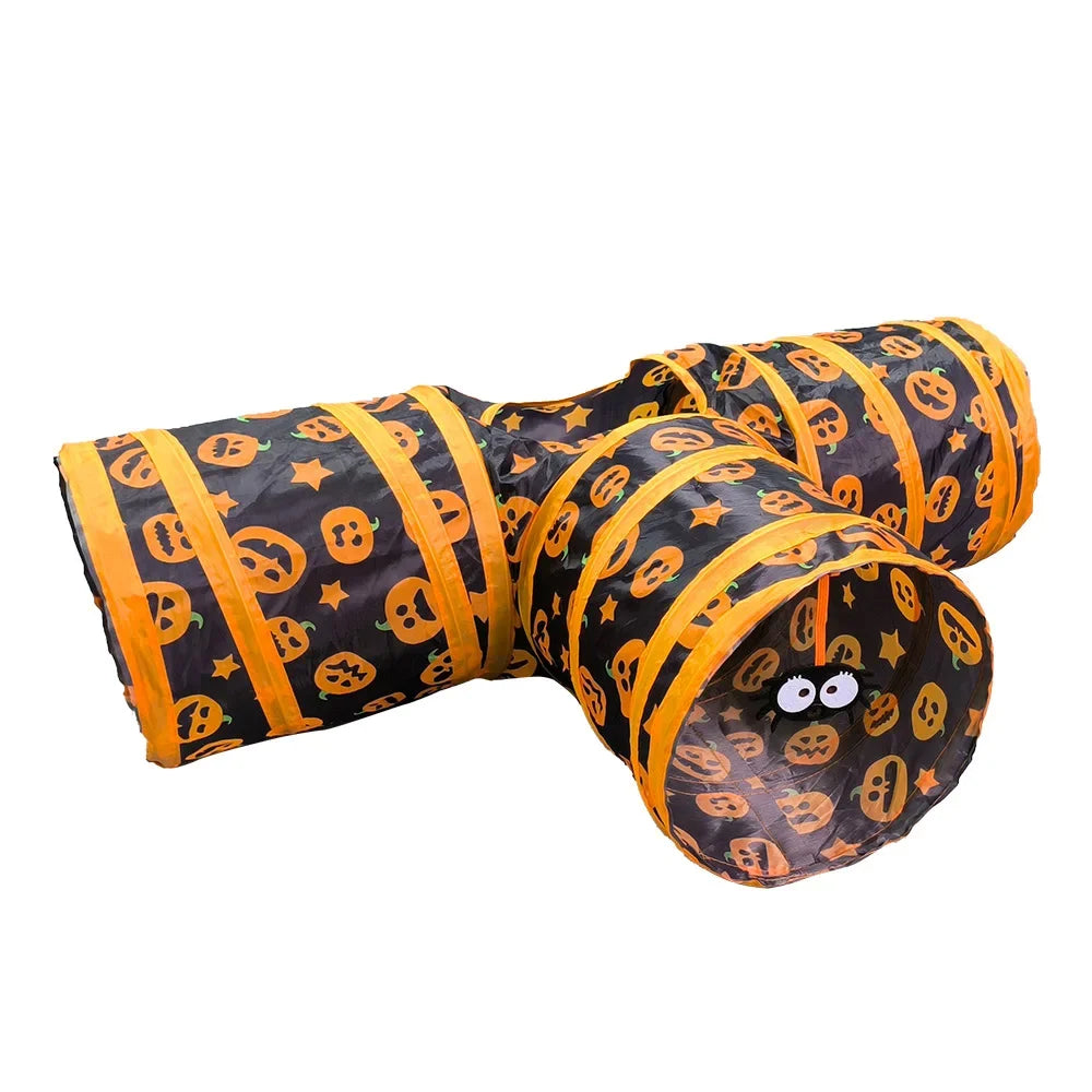 Túnel para Gatos Dobrável com Tema de Abóbora de Halloween, Brinquedo com Barulho para Gatos, Túnel de Gato Dobrável, Brinquedo para Animais de Estimação