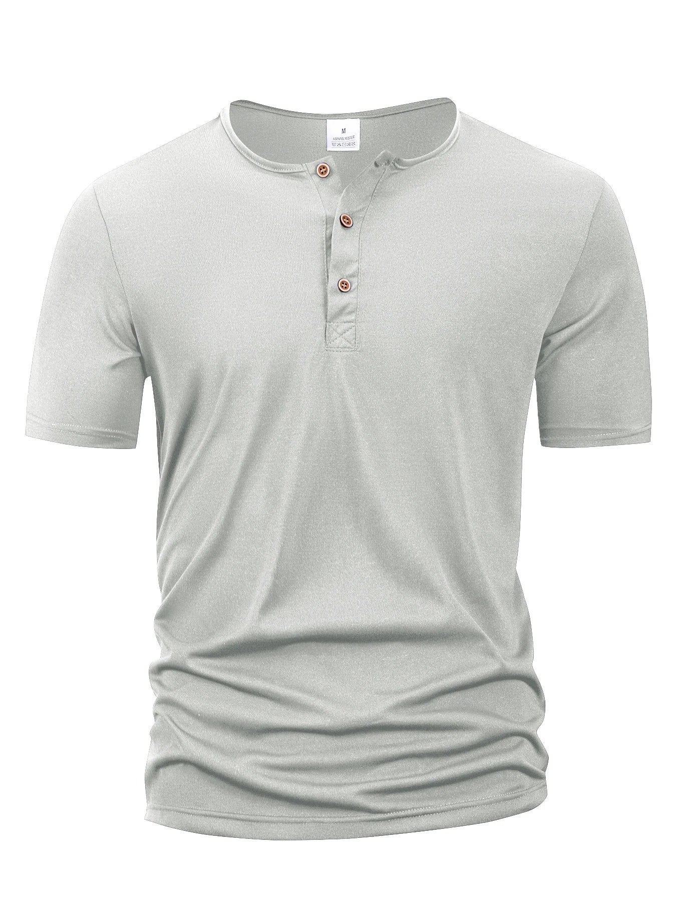Camiseta Masculina Henley Gola Botão Slim Casual Manga Curta Cor Sólida Esportiva Polos