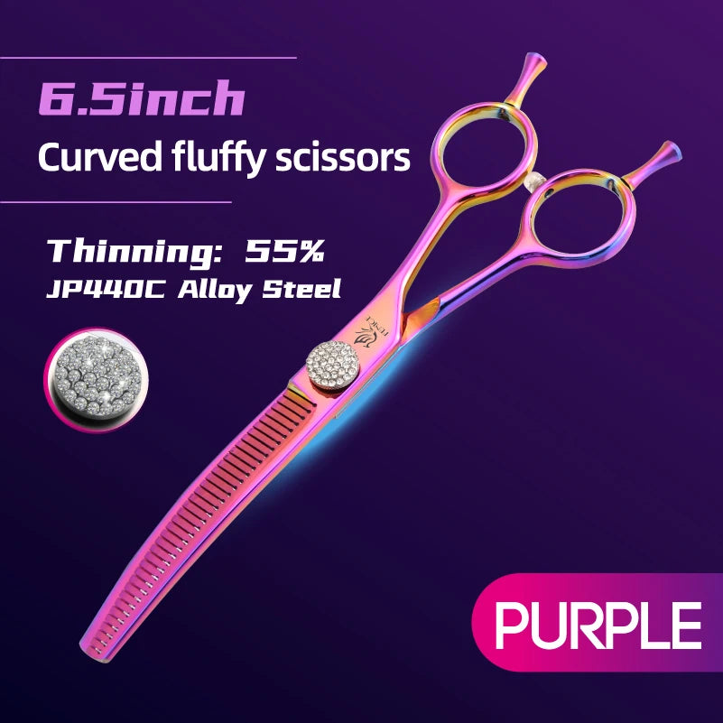 Tesoura de Grooming Fenice com Parafuso de Diamante 7.25 Polegadas Profissional Curva Chunker Tesoura de Desbaste para Pet Beautician