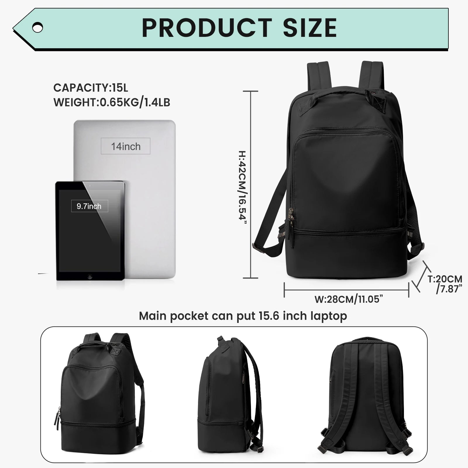 Bolsa de Academia Feminina, Mala de Viagem Pessoal com Compartimento para Sapatos, Mochila de Viagem Feminina, Mochila Esportiva Ideal para Tênis, Natação