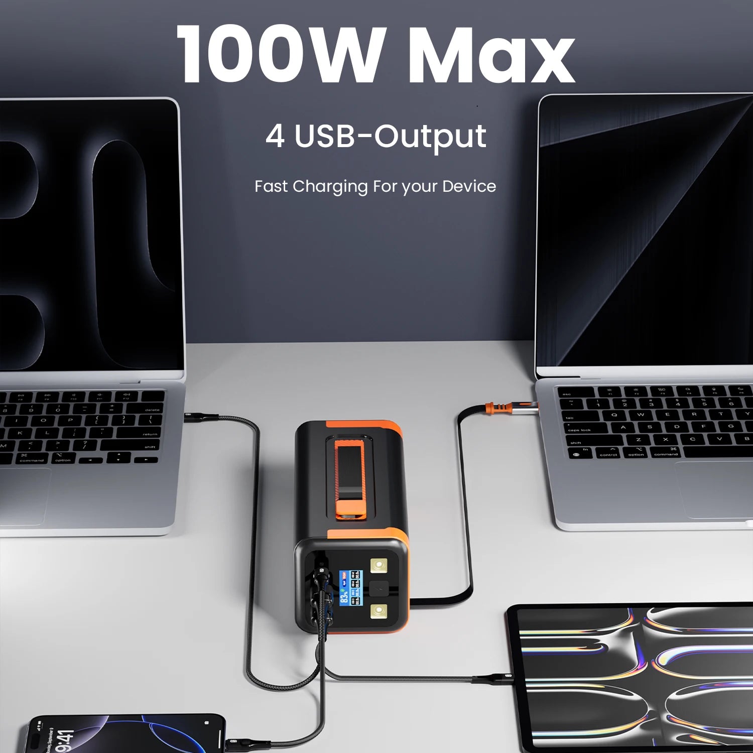 Power Bank 50000mAh 100W Super Fast Charging Portable Retractable Cable