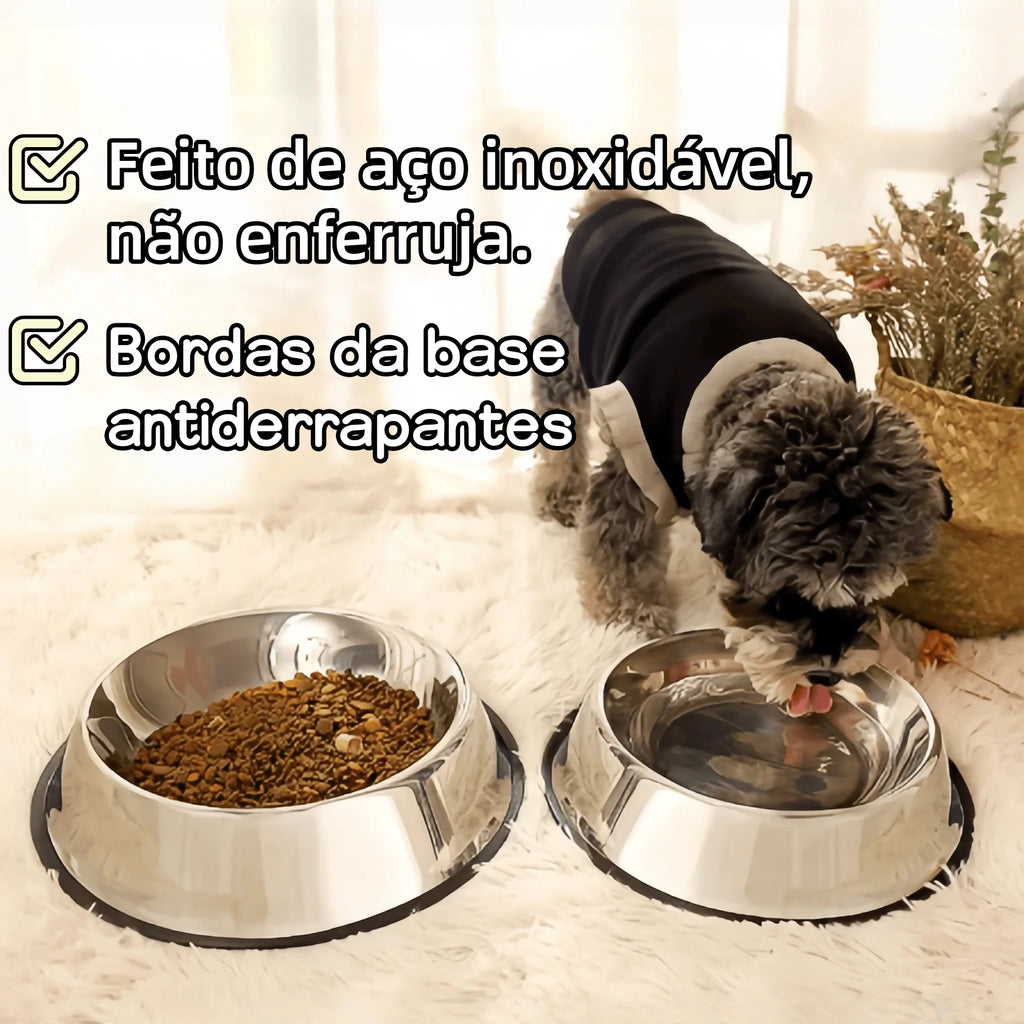 Comedouro ou Bebedouro Inox para Cães, Gatos e Outros com Base Antiderrapante - 150ml a 1400ml