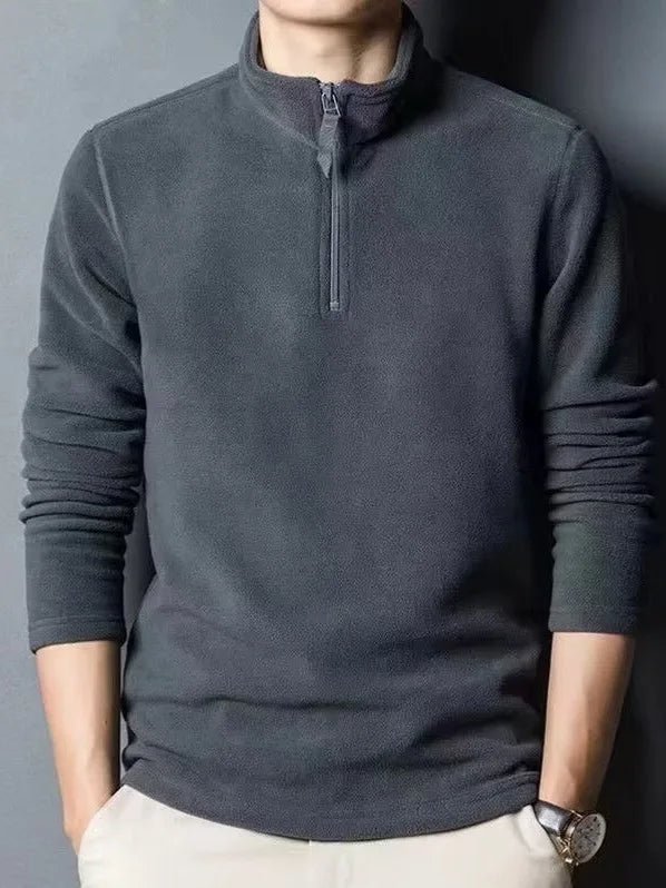 Outono Inverno Novas Camisas Polo Quentes Masculinas Lã de Cordeiro Moletom Gola Alta Meio Zíper Manga Longa Moda Versátil Camisetas Masculinas Tops
