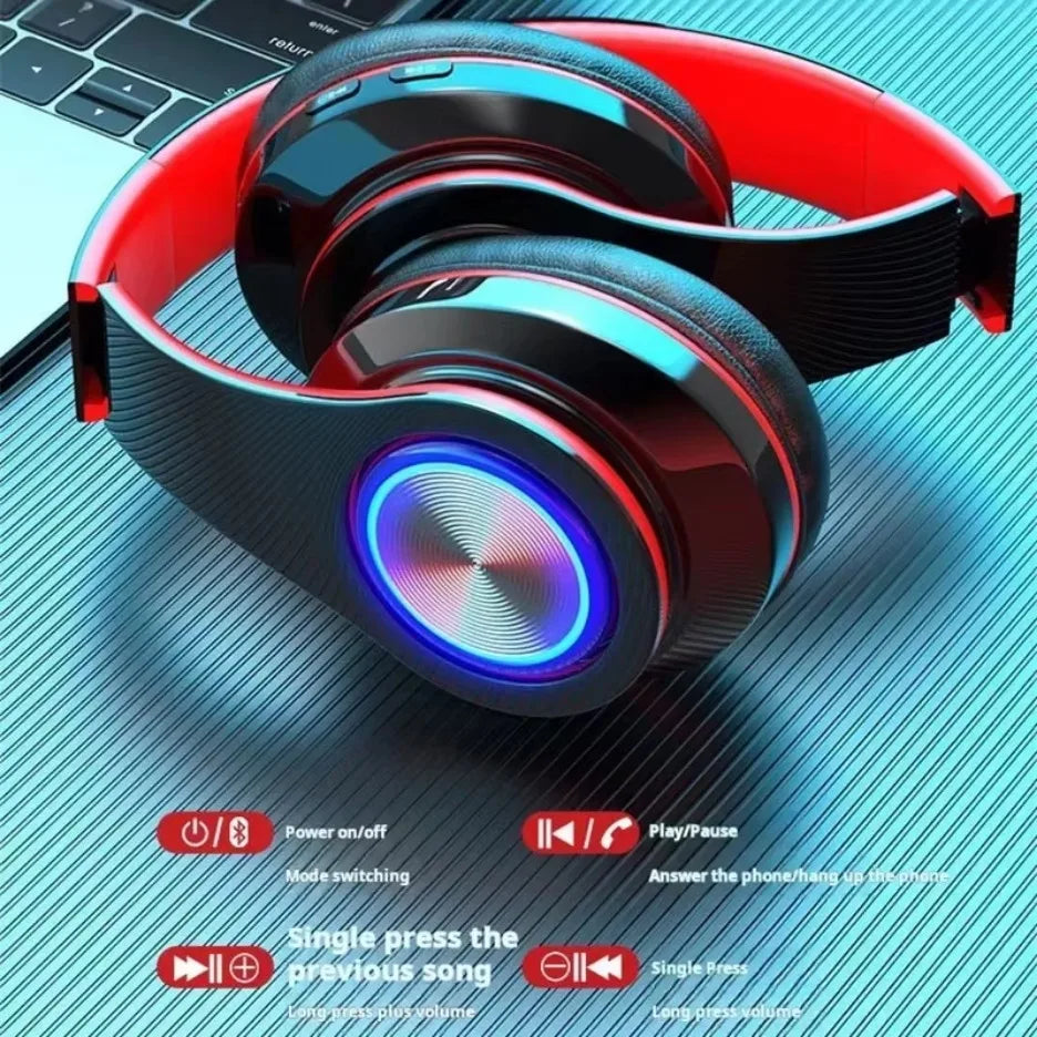 Fone de Ouvido Headset Gamer Bluetooth Surround Stereo Sem Fio USB Com Microfone Luz Colorida Para PC Notebook