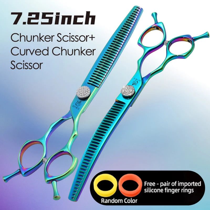 Tesoura de Grooming Fenice com Parafuso de Diamante 7.25 Polegadas Profissional Curva Chunker Tesoura de Desbaste para Pet Beautician