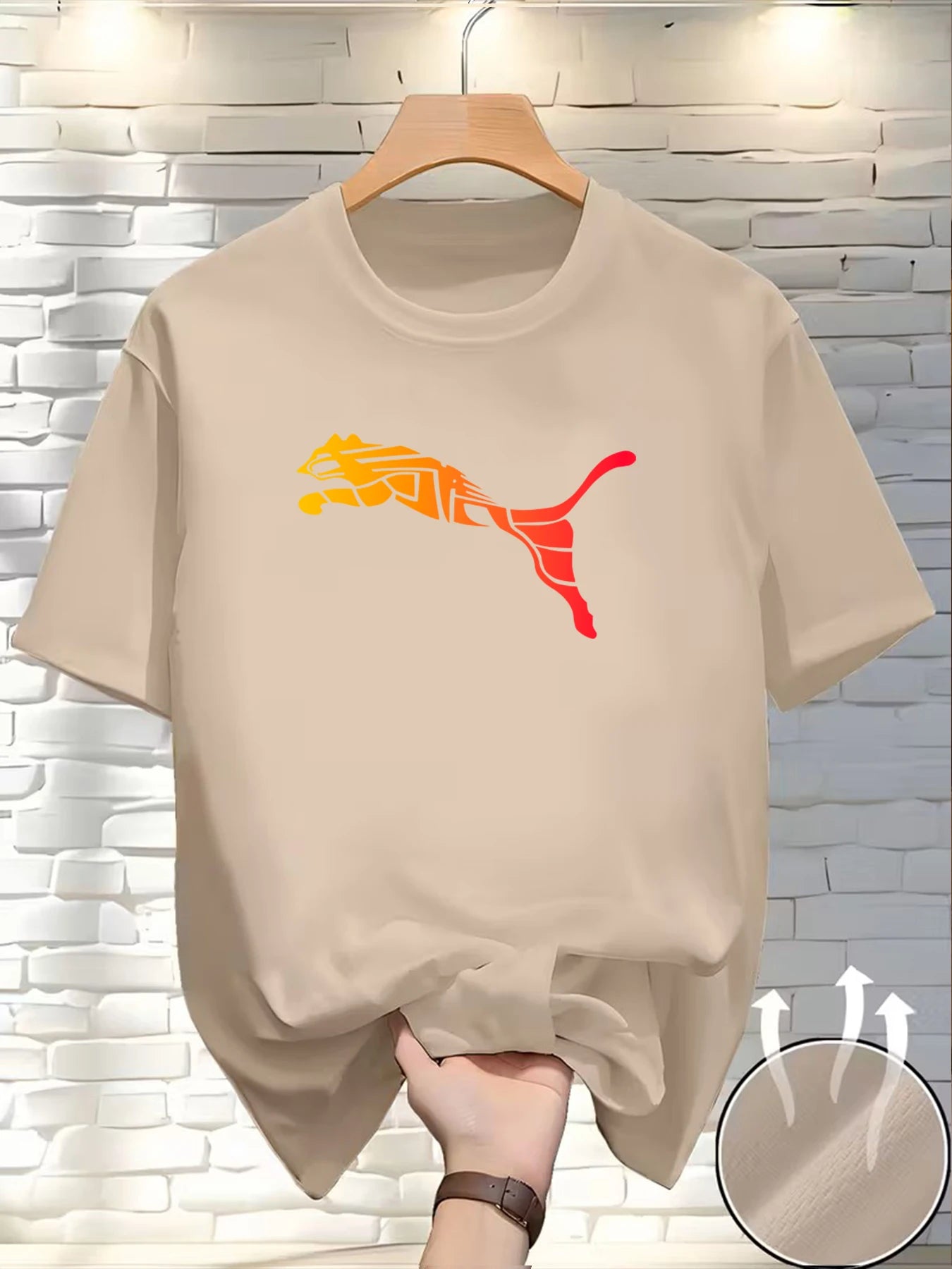 Camiseta Masculina Estampa Leopardo Raposa Gola Redonda Casual Estilo Y2K Fitness Esportiva