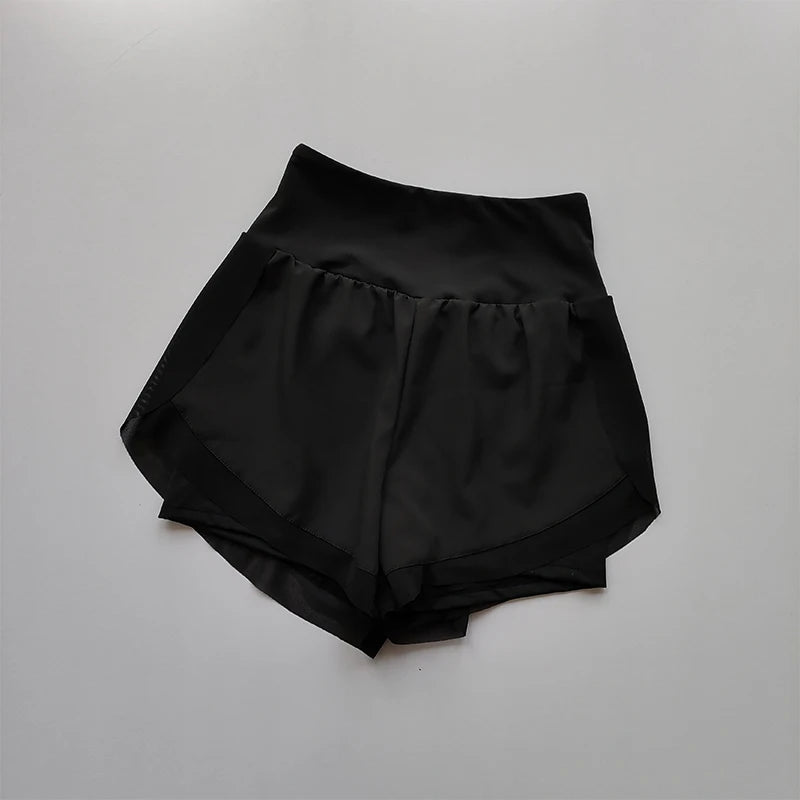 Shorts Esportivos Femininos de Verão em Tela 2 em 1 de Secagem Rápida para Yoga Shorts Respiráveis para Fitness Shorts de Corrida de Cintura Alta