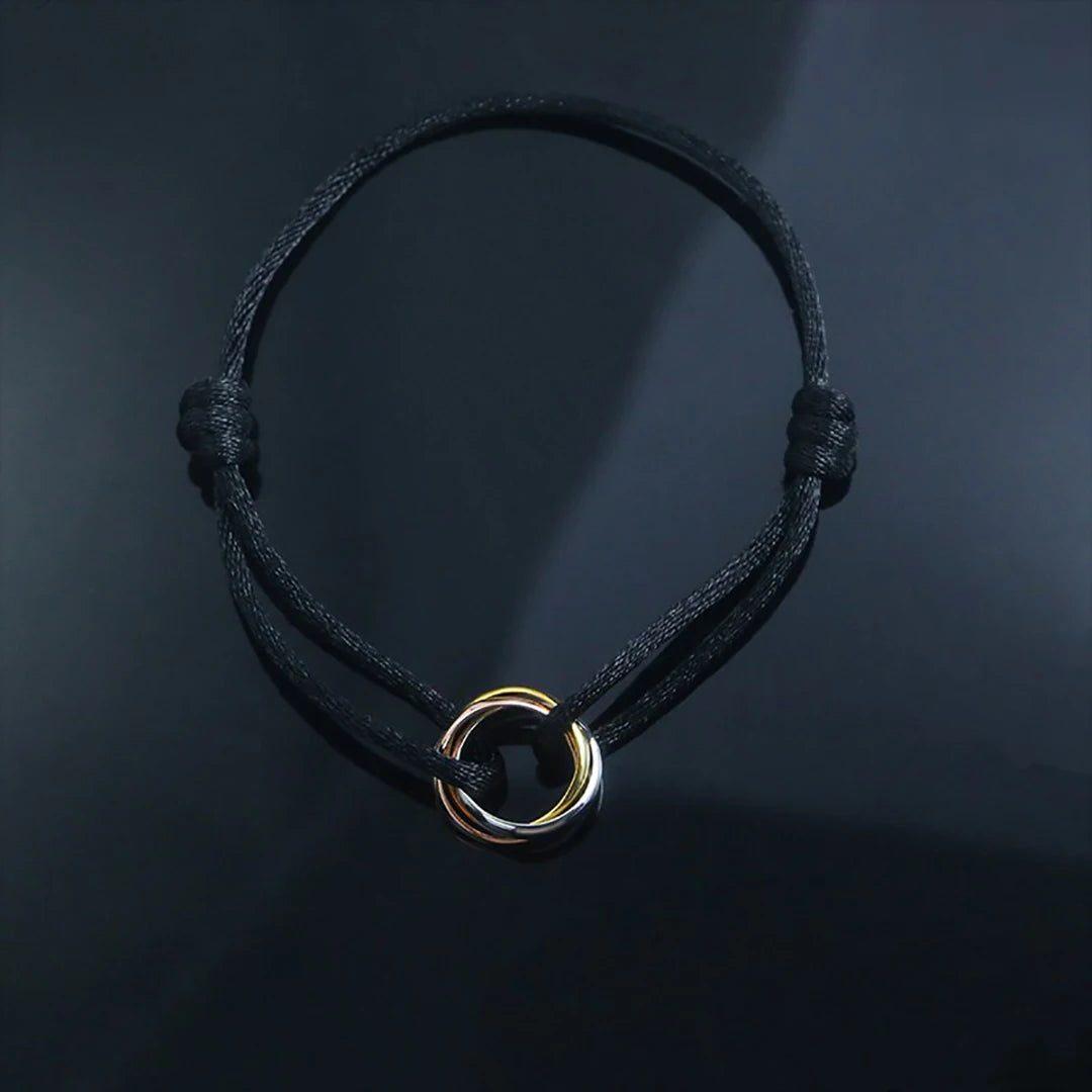 S925 Prata Esterlina material três anéis três cores casal pulseira da sorte. Joias de luxo francesa