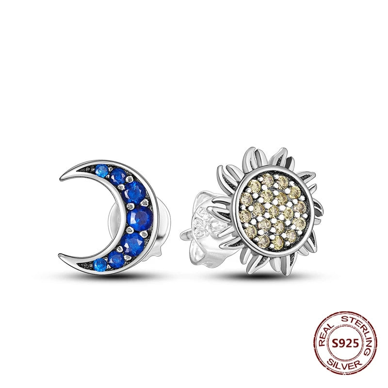 Star Moon Sun Hoop Earrings 925 Sterling Silver Original Star Shining Zircon Tassel Long Earrings For Women Luxury Jewelry Gift
