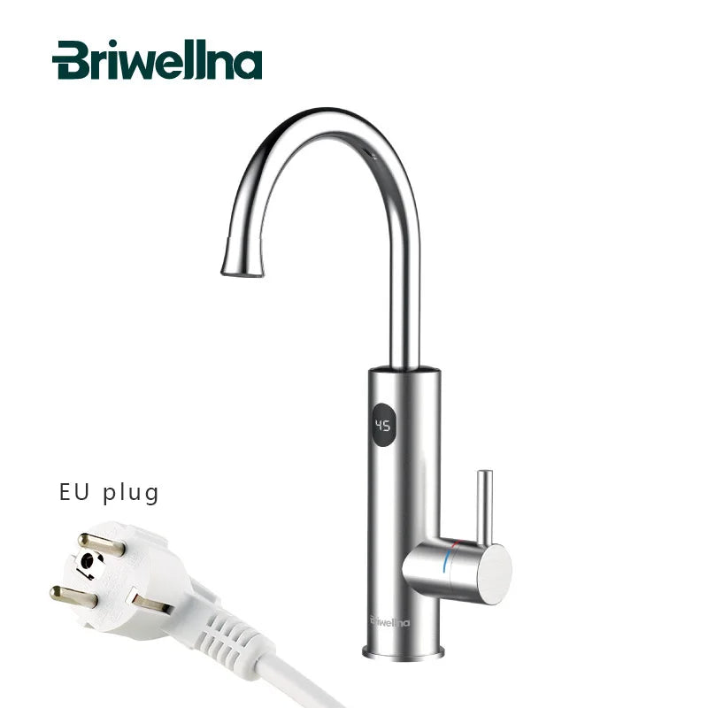 Briwellna Aquecedor de Água Elétrico Instantâneo 220V Torneira de Cozinha 2 em 1 Aquecedor de Água Sem Tanque de Aço Inoxidável Torneira Aquecedora de Água Instantânea KM12