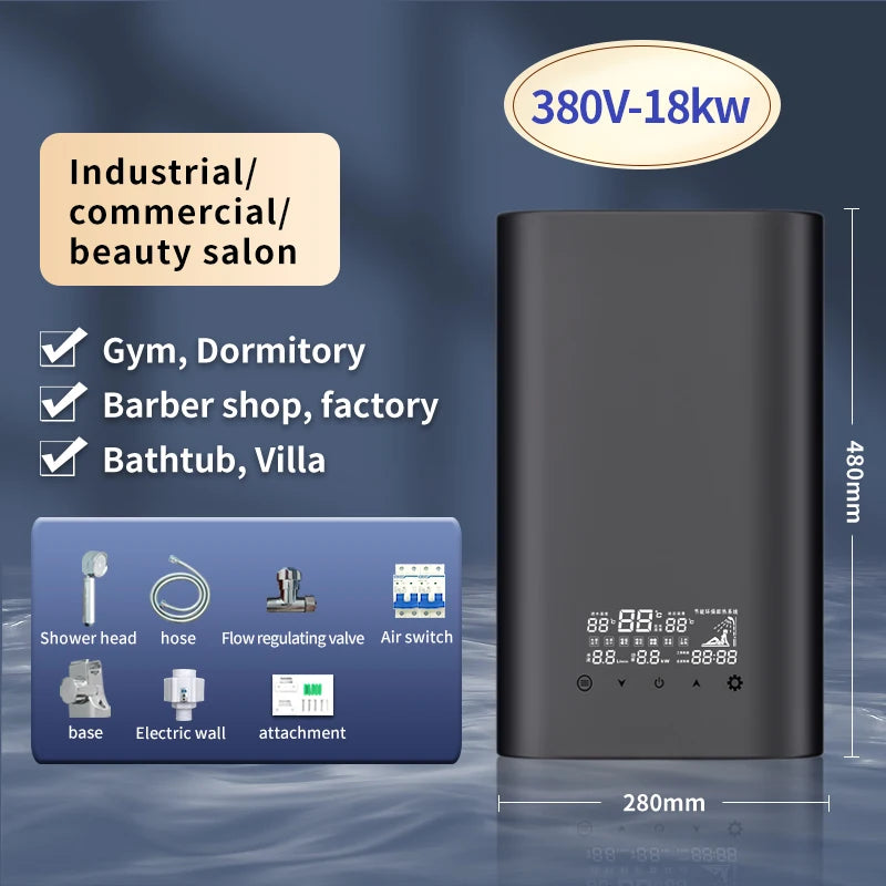 380V 24KW 3 Phase Tankless Electric Water Heater Whole House Instant Hot Water Large Flow Fast Heating Constant Temperature