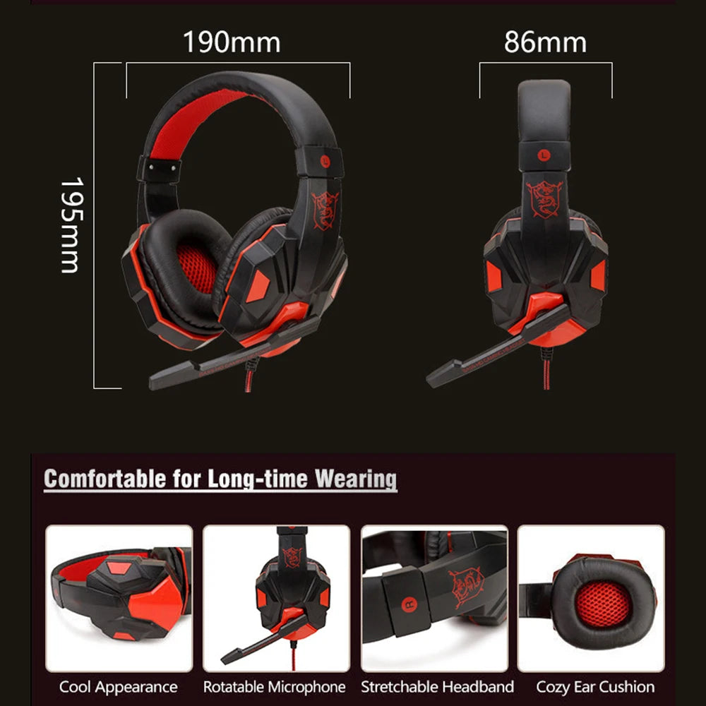3.5mm Wired Headset Gaming Headset 120° Adjustable Gamer Headset With Noise Cancelling Microphone For PS4 5/Smart Phone/Computer