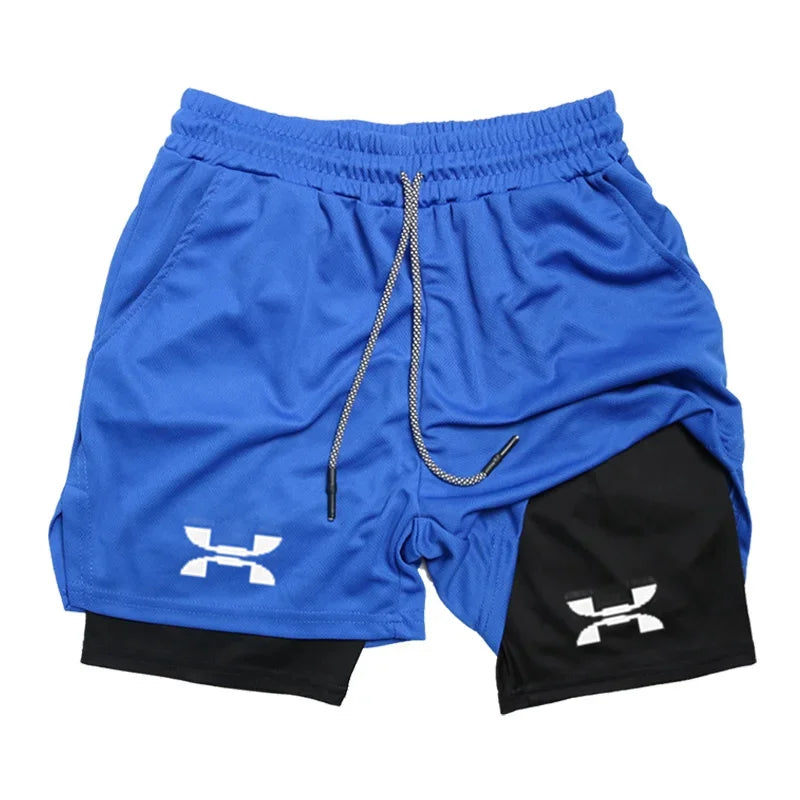Shorts de Corrida Masculino 2 em 1 Academia Secagem Rápida Treino Boxe Fitness Verão