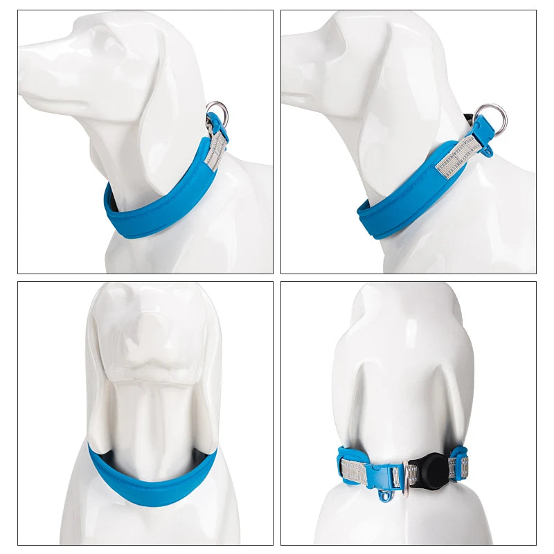 Coleira de Cachorro AirTag Personalizada Ajustável Nylon Refletiva Acolchoada para Cães de Pequeno Médio Grande Porte Acessórios