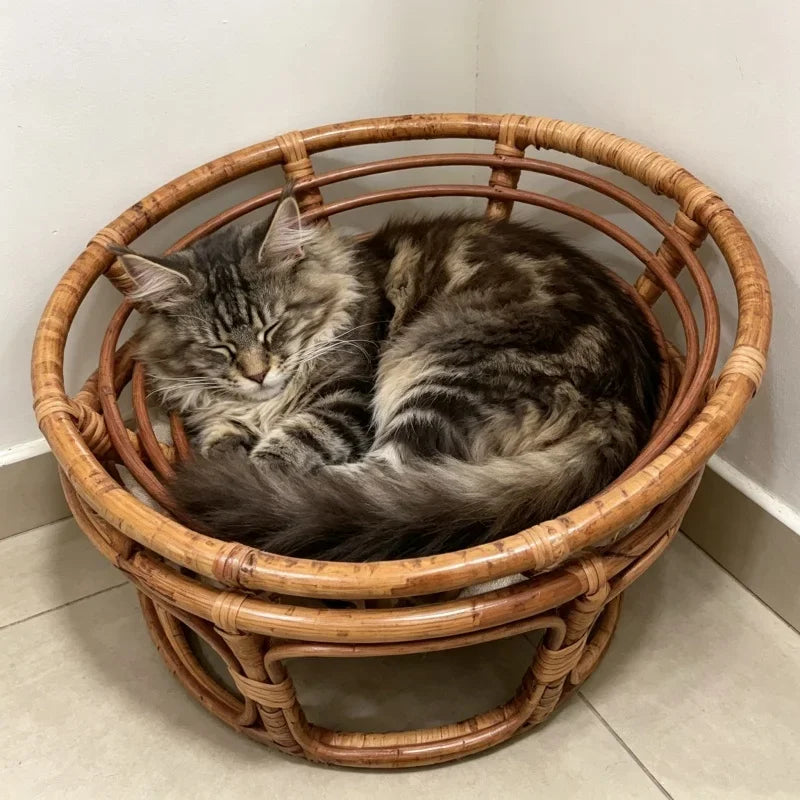Handmade rattan cat bed without soft padding Suitable for small pets such as cats and dogs Multi functional photography props