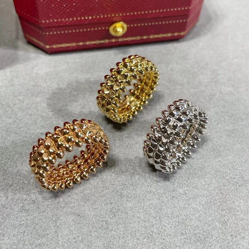 Anel Largo Rebitado S925 Prata com Ouro Rosê Design Clássico Masculino e Feminino Temperamento Moda Marca Joia de Luxo para Festa