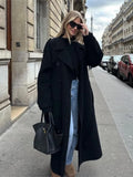 Suit Collar Long Woolen Casaco com Belt Preto French Luxo Cloak...