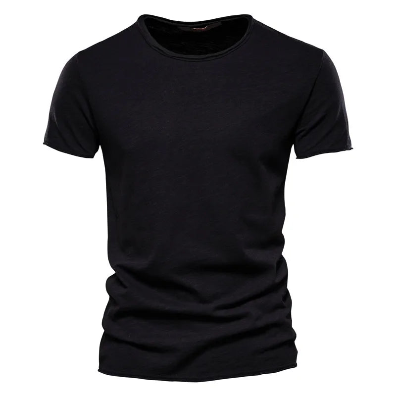 Camiseta Masculina 100% Algodão Casual Macia Fitness Verão Fina Camisetas Masculinas Roupa de Casa Gola O Manga Curta Lisa Camiseta para Homens