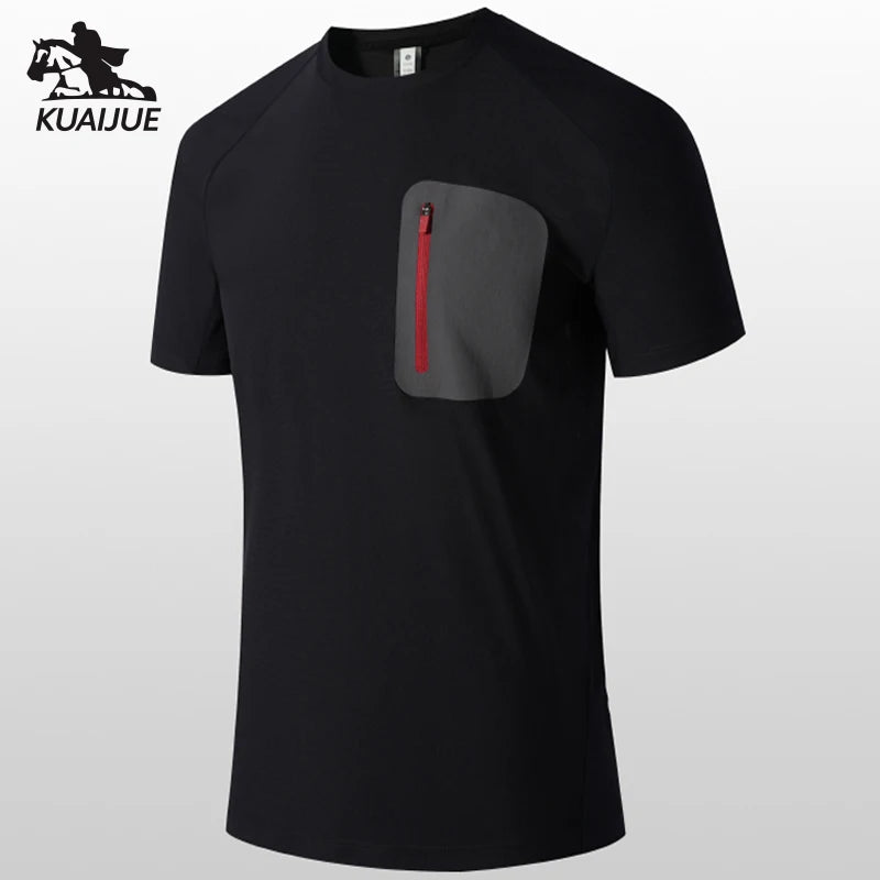 Camiseta masculina verão nova Camiseta masculina de manga curta masculina cor sólida elástica Fitness masculina casual Secagem rápida camisetas 8276
