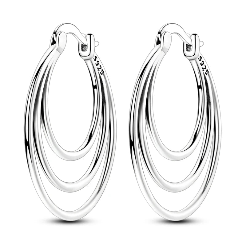 Brincos de Argola Coração Amor Brilhante Zircônia 925 Prata Esterlina Original para Mulheres Aniversário de Casamento Joia de Presente