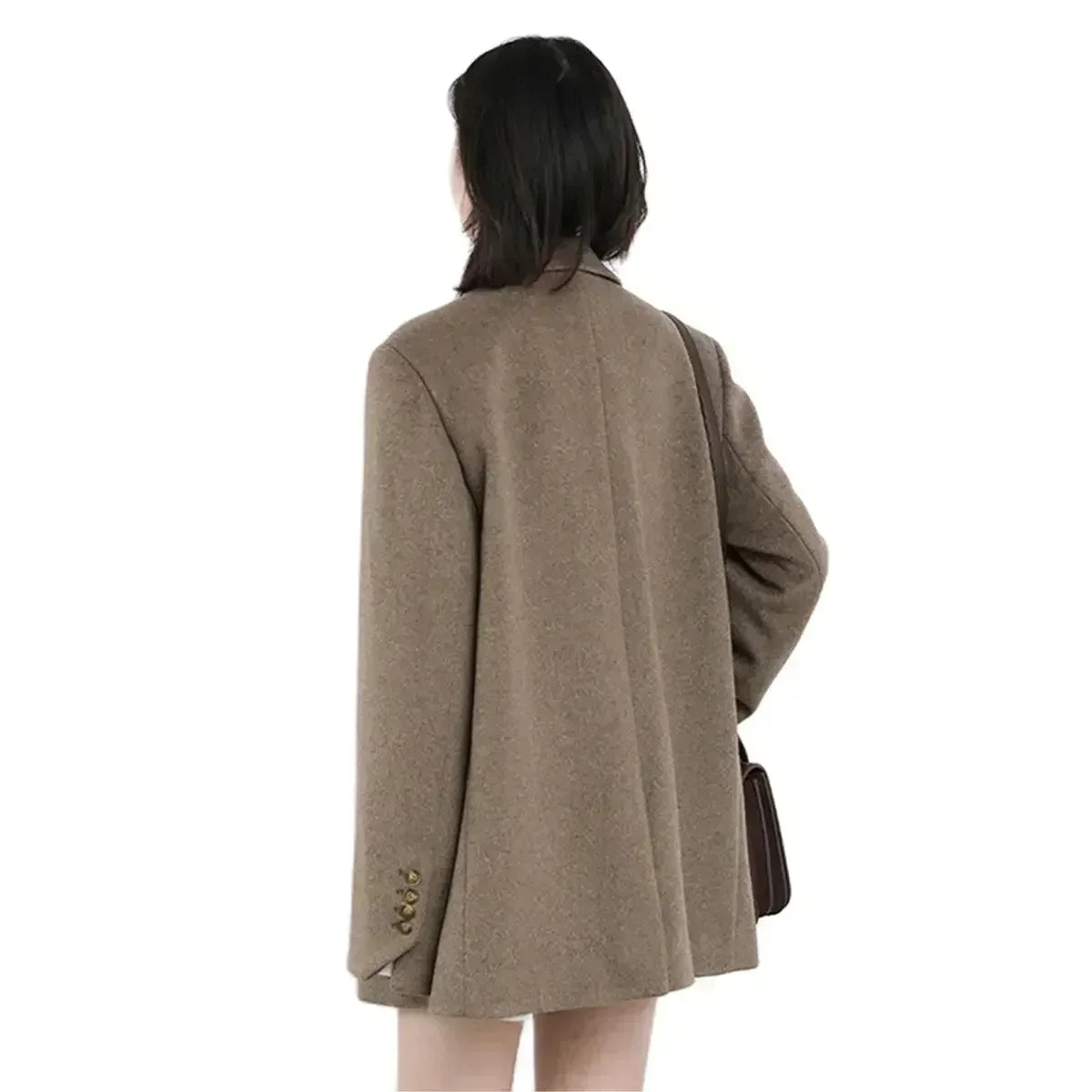 Chic Ven Casaco Feminino de Lã Mesclada Liso Médio Longo Blazer de Lã Grosso Quente Blusa Sobretudo Feminino Tops de Escritório Outono Inverno - Preto XG