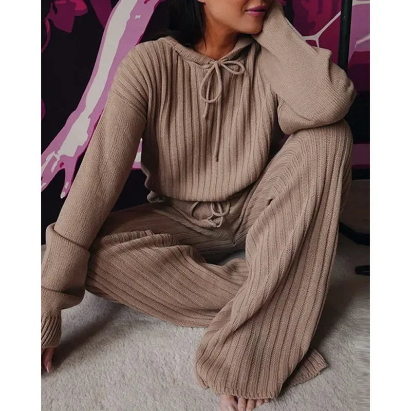 2023 Outono Casual Feminino Moletom Agasalho Lounge 2 Peças Conjunto Solto Com Capuz Para Mulheres