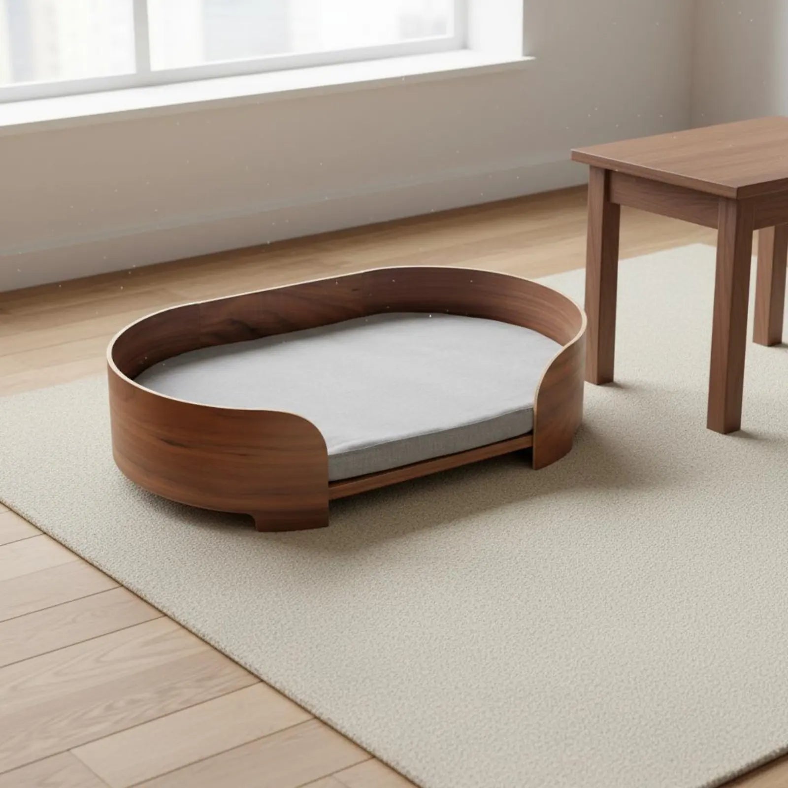 Wooden Pet Sofa Removable and Cleanable Cover Modern Pet Bed Raised Dog Lounger Year-Round Use Oval Cat Bed Firm Wood Veneer