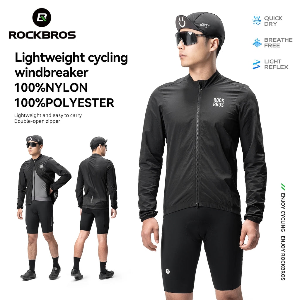 Rockbros Jaqueta Ciclismo Leve Corta-Vento Roupa Manga Comprida Quebra-Vento Refletiva Respirável Tamanho EUR