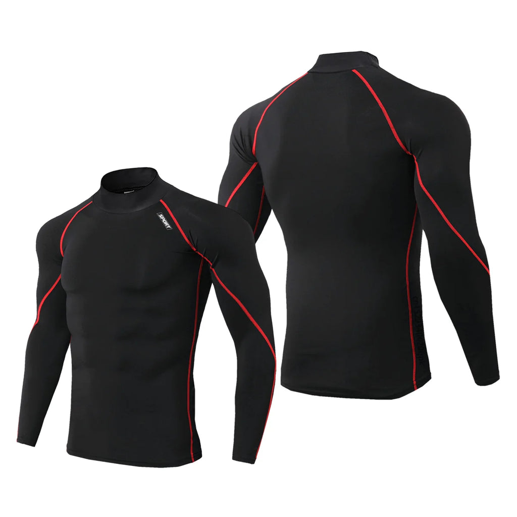 Camiseta Esportiva de Compressão Masculina Manga Longa Corrida Camisa Fitness Elástica Atlética Treino de Academia Esportiva Top