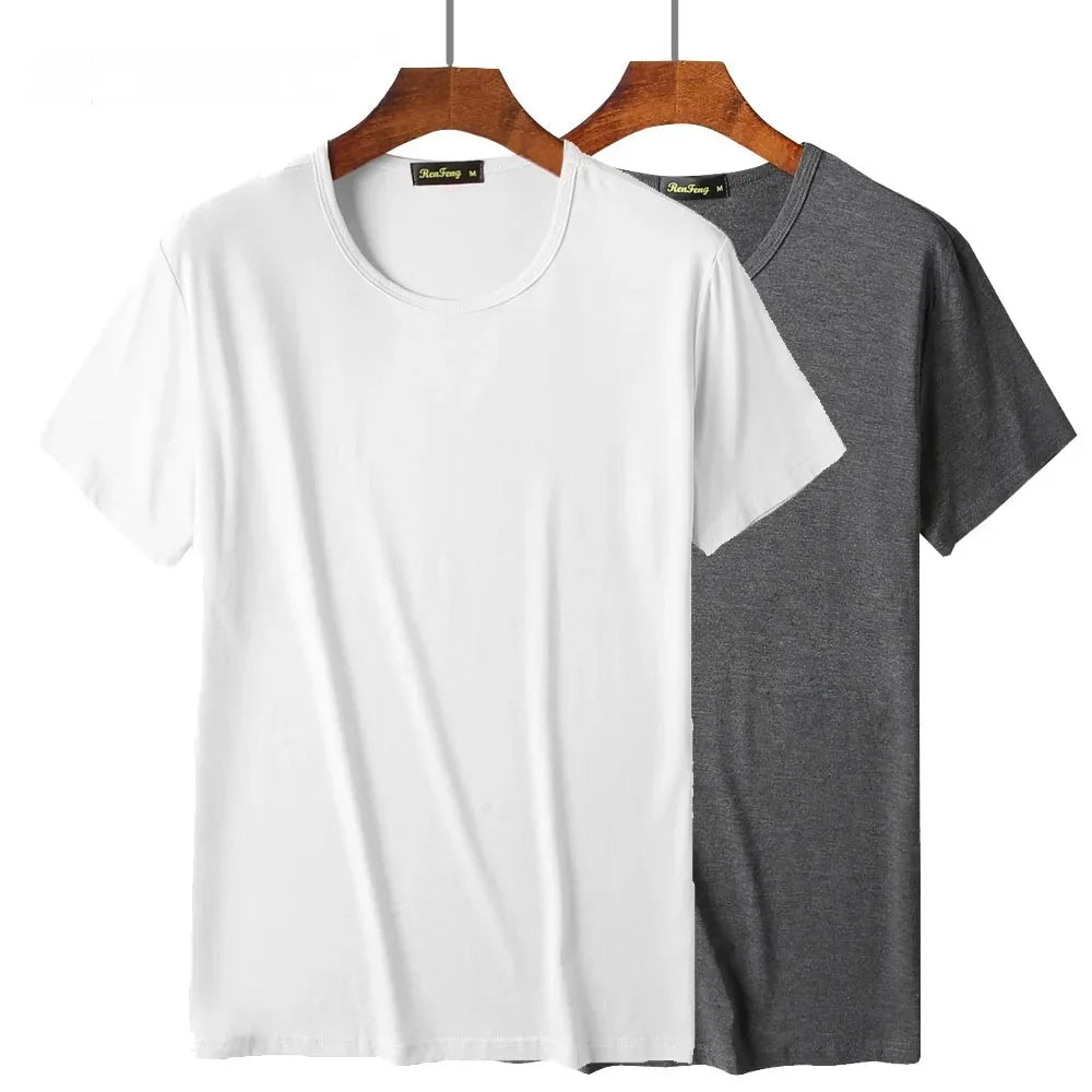 2 Pacotes de Camisetas de Fibra de Bambu com Gola Redonda Manga Curta Clássica Absorvente de Suor para Academia Masculina Regata Cor Sólida Preta Nova
