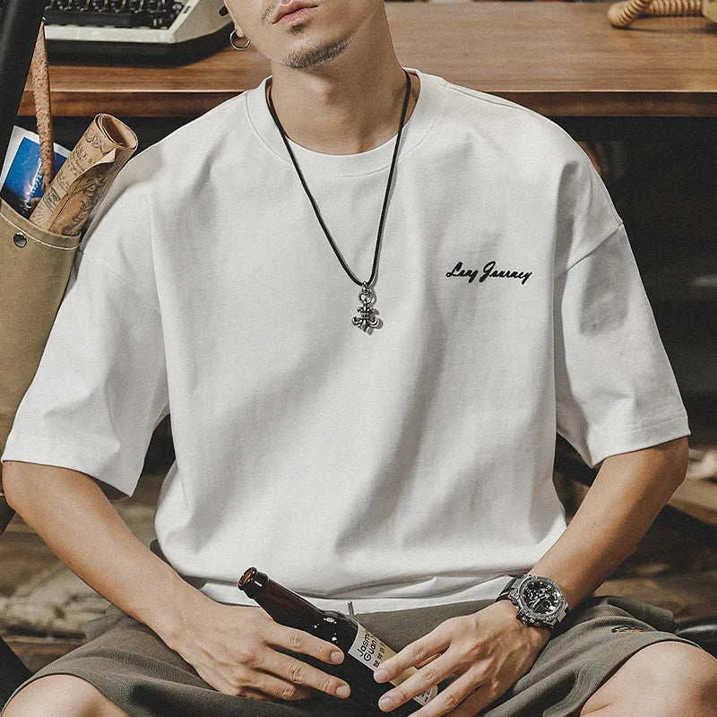 2026 Summer Men's Oversized Letter Print Short Sleeve T-shirt Casual Loose Crew Neck Tee Streetwear Tops for Men