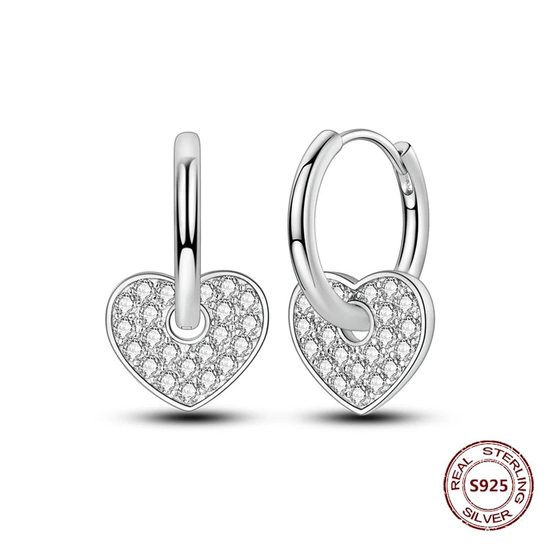 Love Heart Earrings 925 Sterling Silver Original Shining Zircon Heart Hoop Earrings For Women Wedding Anniversary Jewelry Gift