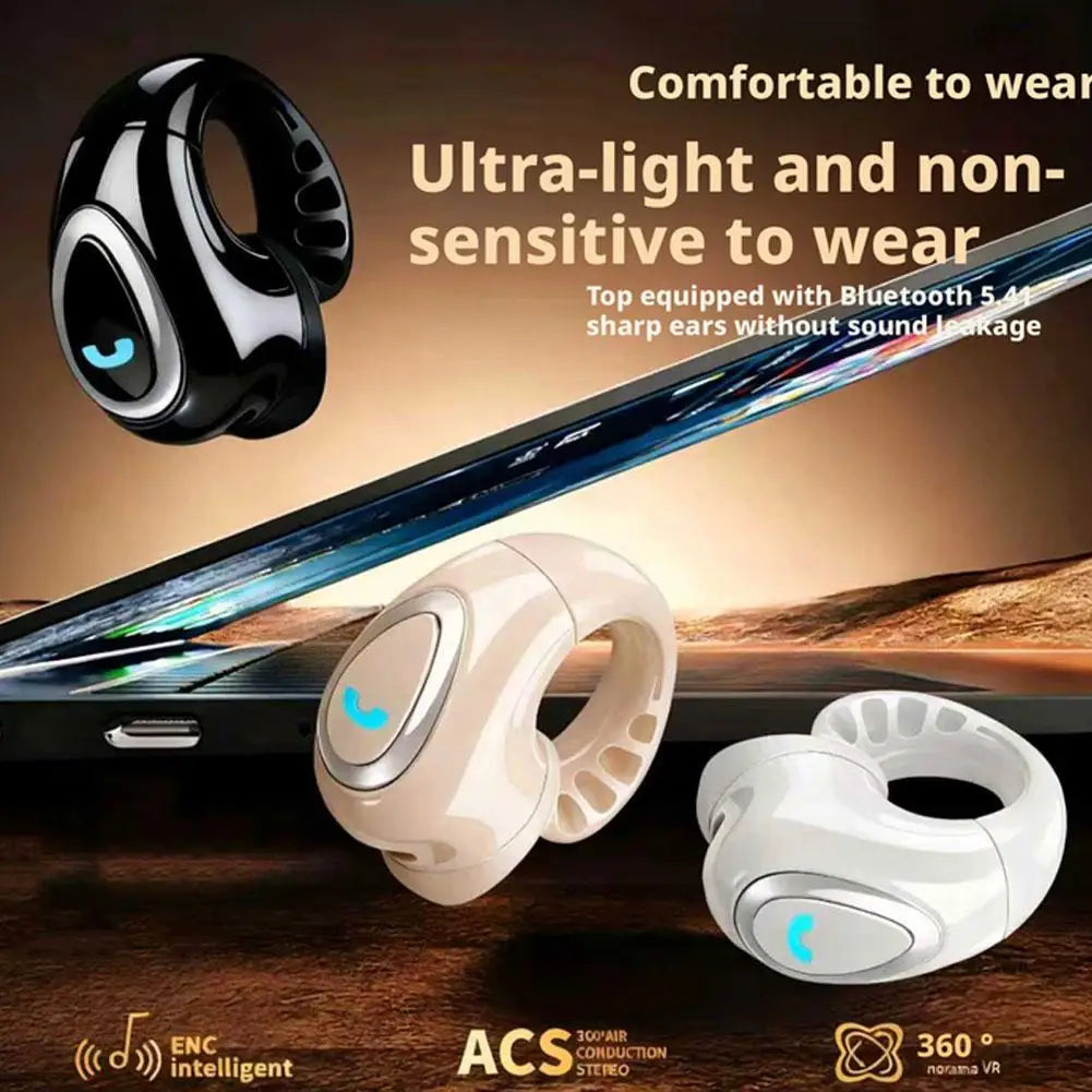 Fones de ouvido de condução de ar tipo aberto Bluetooth 5.4 Clip-On Único HIFI Som estéreo à prova d'água Esporte/Corrida Mini Fone de Ouvido