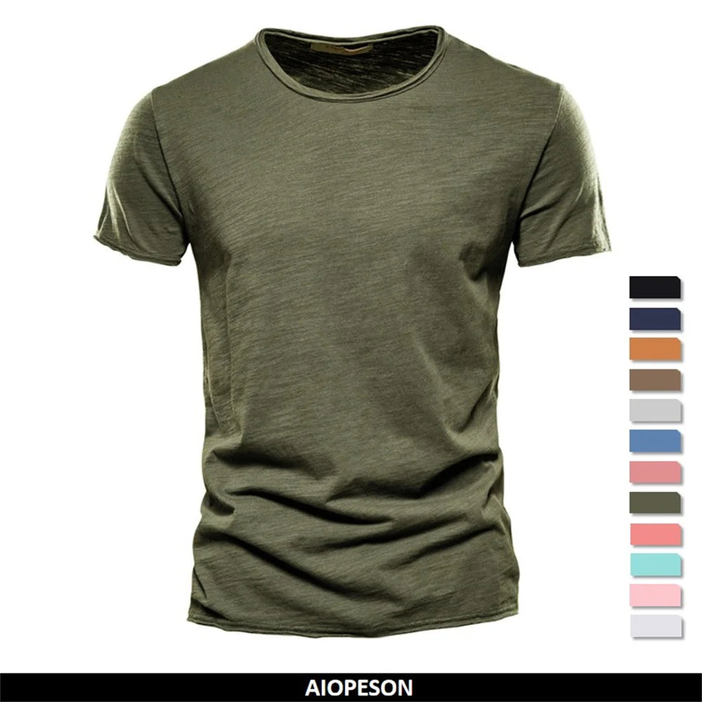 Camiseta Masculina 100% Algodão Casual Macia Fitness Verão Fina Camisetas Masculinas Roupa de Casa Gola O Manga Curta Lisa Camiseta para Homens
