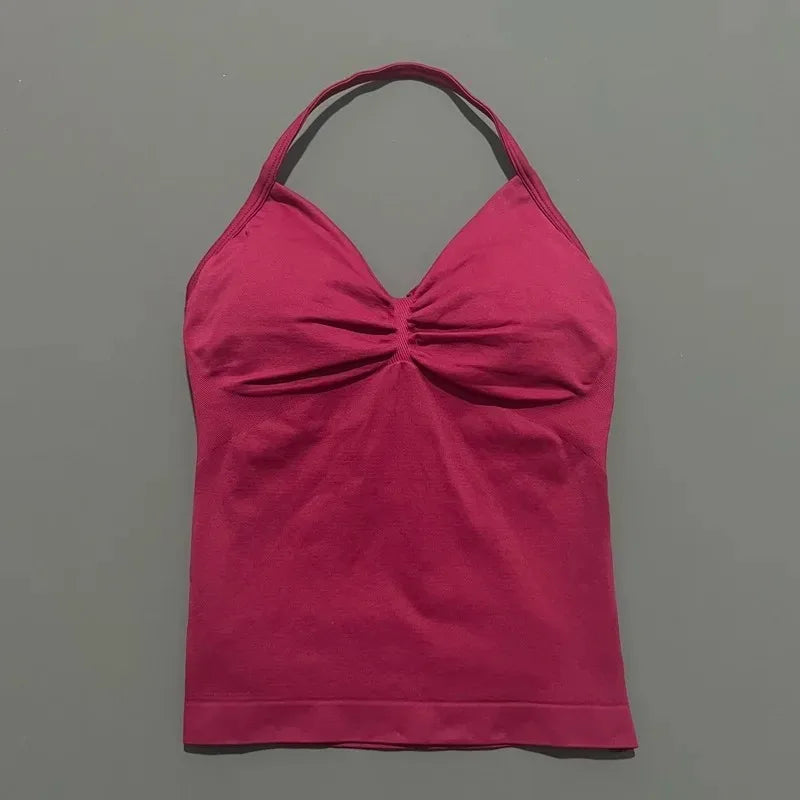 Conjuntos de Academia Femininos 2 Peças Impacto Sem Costura Fitness Yoga Roupa Esportiva Halter Top Shorts Roupa de Treino Corrida Roupa de Academia