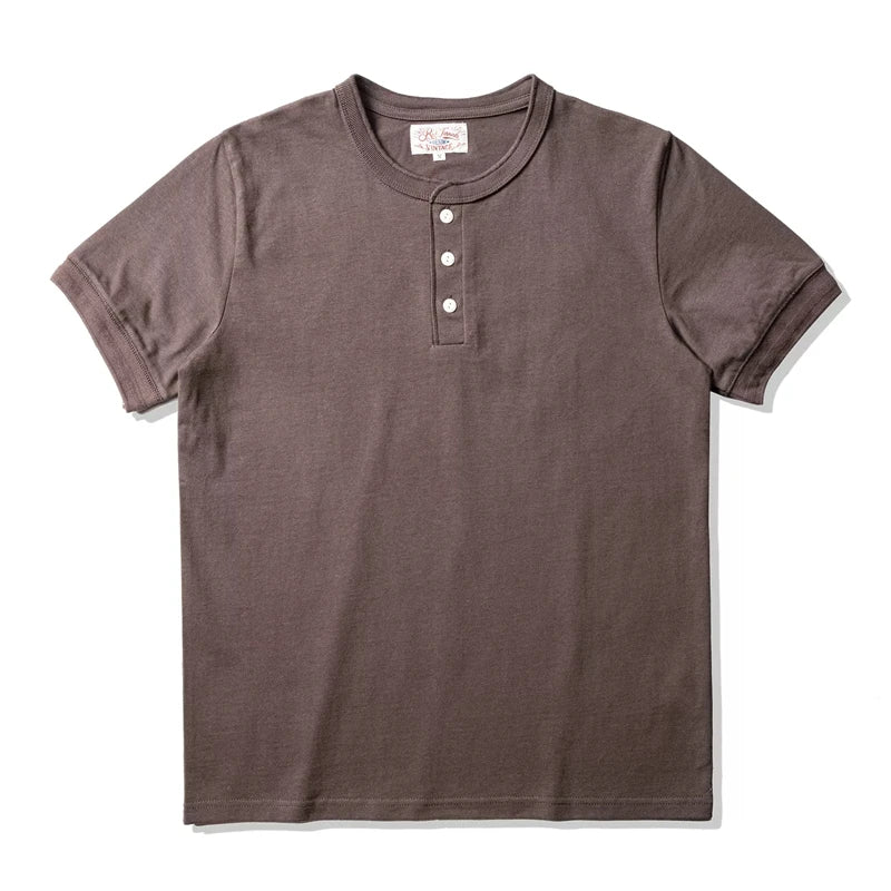 Camiseta Henley Manga Curta Red Tornado Algodão Pesado Masculina Dia a Dia Amekaji