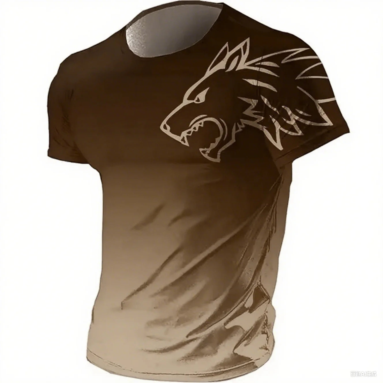 Camiseta masculina fitness sportswear verão 2024 vintage masculina 3D estampada secagem rápida gradiente animal lobo manga curta