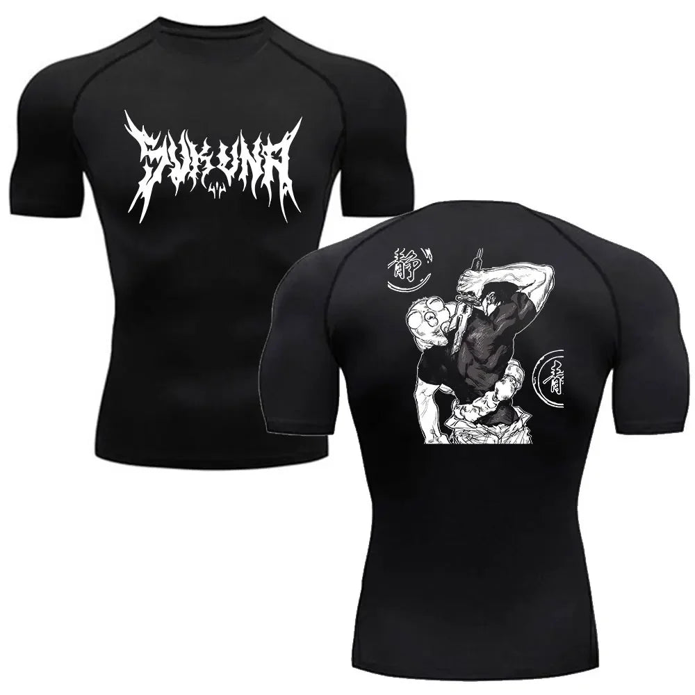 Camiseta de Compressão Anime Jujutsu Kaisen Masculina Fitness Academia Esporte Corrida Rashguard Blusa Camisa Secagem Rápida Manga Curta