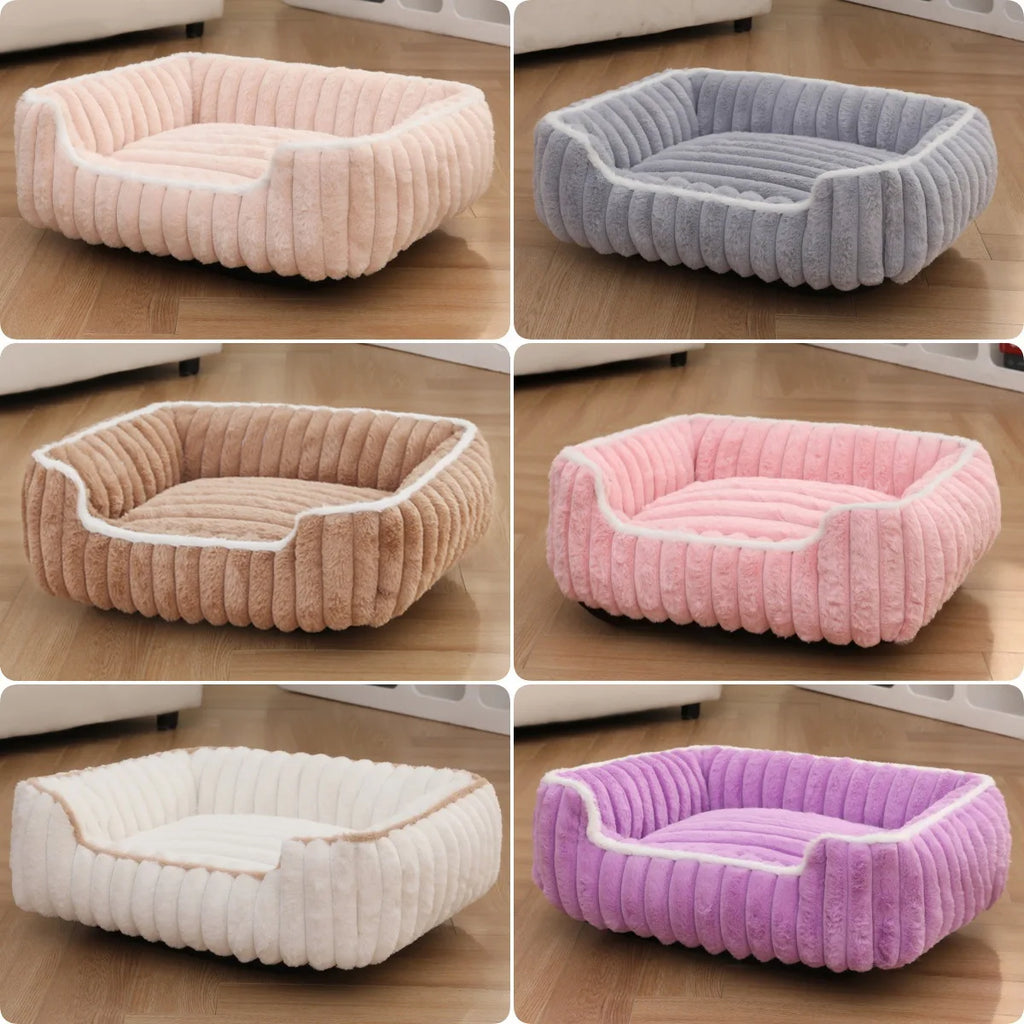 Cama para Pet Quadrada Macia Confortável de Pelúcia Espessa de Pelo de Coelho