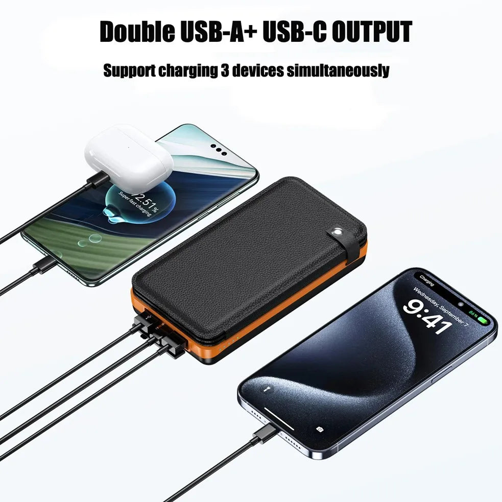 Power Bank Solar Dobrável 50000mAh Portátil 4 Painéis Solares