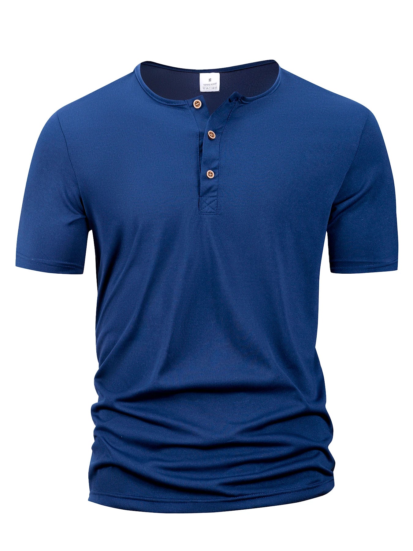Camiseta Masculina Henley Gola Botão Slim Casual Manga Curta Cor Sólida Esportiva Polos