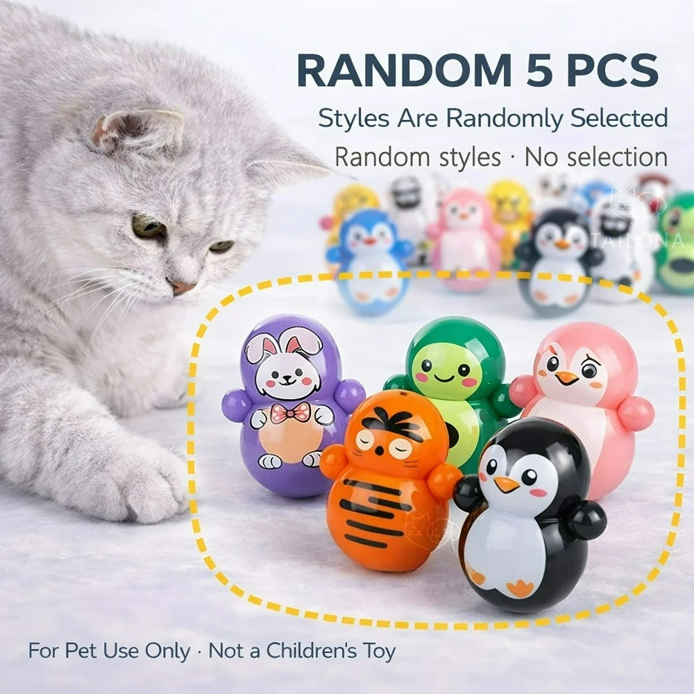 Set of 5 Wobbling Toys for Indoor Cats Designed To Roll Back Upright for Cat Enrichment