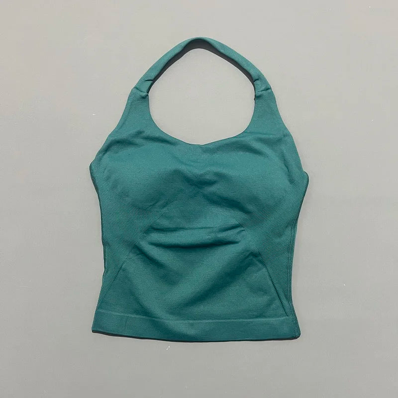 Regata Esportiva Feminina para Academia Sem Costura Yoga com Bojo Removível Top Esportivo Push-up Fitness Treino Corrida